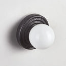 Axyaa White Glass Ball LED Wall Sconce Black Travertine Light Fixture