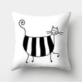 Axyaa Black & White Cat Pattern Cushion Cover for Living Room, Bedroom & Sofa