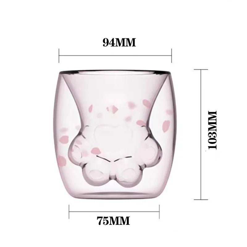 Axya Cartoon Cat Double Wall Glass Coffee Mug - Cute Claw Cup Gift