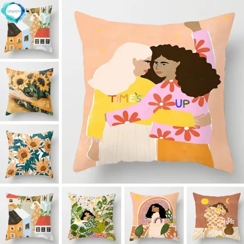 Axyaa Women Flower Oil Painting Decorative Pillowcase for Home Sofa Decor
