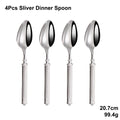 Axyaa Gold Cutlery Set Stainless Steel Mirror Sliver Fork Spoon Western Double Sided Pattern