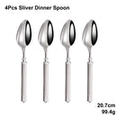 Axyaa Gold Cutlery Set Stainless Steel Mirror Sliver Fork Spoon Western Double Sided Pattern