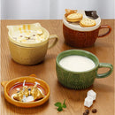 Axyaa Cartoon Cat Coffee Mug with Lid and Small Dish