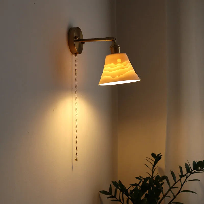 Axyaa Nordic LED Wall Sconce Ceramic Pull Chain Switch Light Fixture