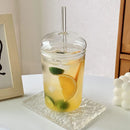 Axyaa Glass Tumbler with Lid and Straw for Cold Drinks, 450ml