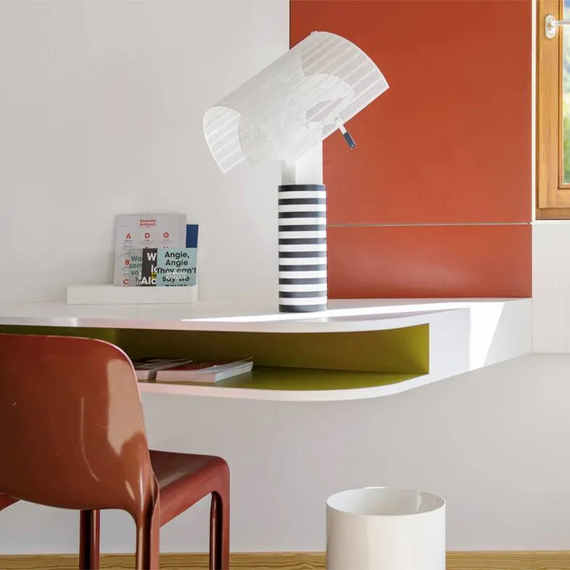 Axyaa Modern Stripe Grid Table Lamp Black White LED Art Light