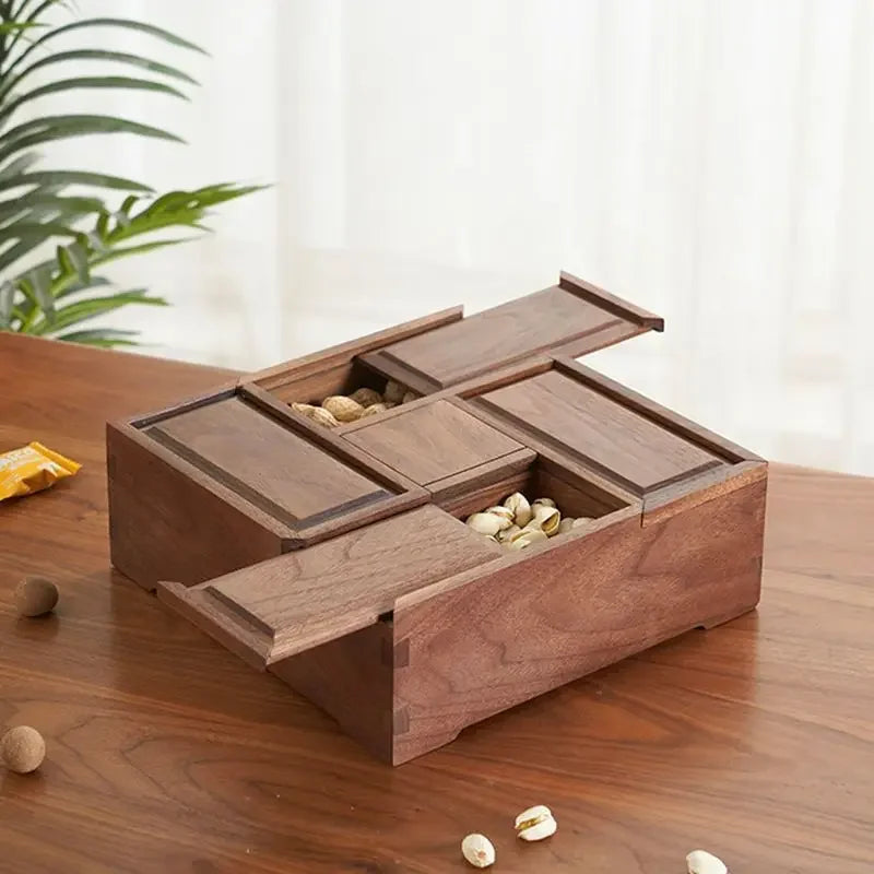 Axya Black Walnut Multi Treasure Box: Square Living Room Food Storage & Snacks Organizer