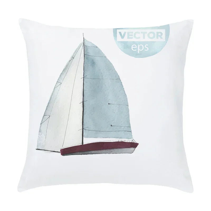 Axyaa Cartoon Sailboat Hot Air Balloon Lighthouse Cushion Cover