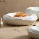 Axyaa White Wavy Texture Ceramic Soup Plate Set for Hotel Dining Experience