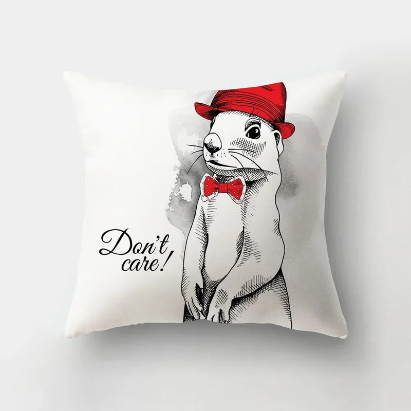 Axyaa Cartoon Dogs Feather Print Pillowcase Home Decor Sofa Seat Cushion Cover