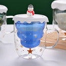 Axyaa 300ml Christmas Double Wall Glass Cup with Silicone Lid