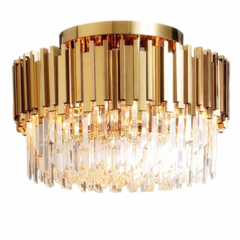 Axyaa Gold Round Crystal Ceiling Lamp for Modern Living Room LED Lighting Fixtures