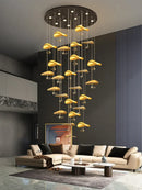Axyaa Copper Lotus LED Chandelier for Duplex Living Room, Luxury Villa Indoor Lighting Fixtures.