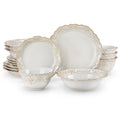 Axyaa 32 Piece Relief White Stoneware Dinnerware Set with Plates and Bowls