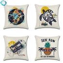 Axyaa Summer Beach Palm Tree Turtle Print Linen Throw Pillow Case