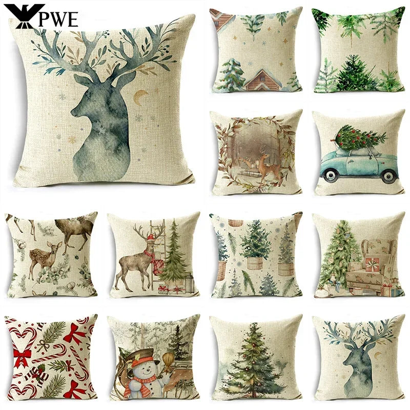 Axyaa Christmas Linen Pillow Cover 45X45CM - Festive Home Decor