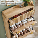 Axyaa Fluted Shoe Cabinet with 2 Flip Drawers, 48" Tall Narrow Organizer