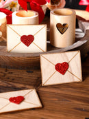 Wooden Envelope Ornaments with Red Love Hearts by Axyaa - Valentine's Day & Wedding Decor