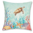 Axyaa Seaside Creatures Cushion Cover: Turtle, Seahorse & Beach Pattern for Sofa, Bedroom, Car