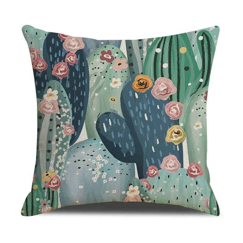 Axyaa Cactus Series Green Plant Printed 45*45cm Cushion Cover - Simple Style Square Pillowcase