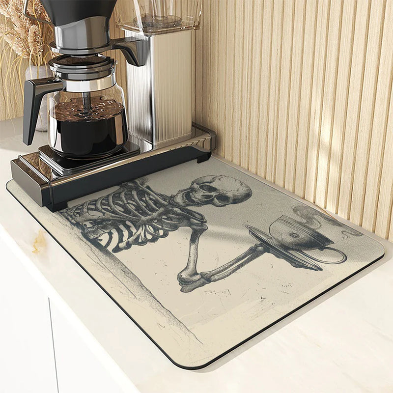 Axyaa Vintage Skull Coffee Absorbent Drying Mat for Kitchen Tables