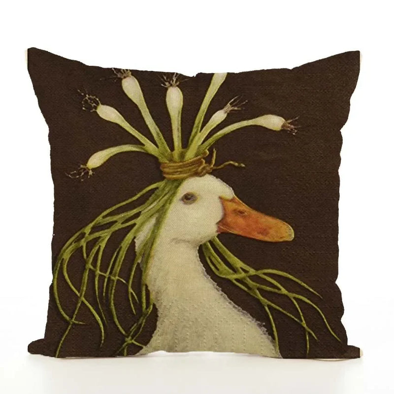 Squirrel Bird Bear Fox Animal Printed Cotton Linen Pillowcase by Axyaa