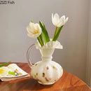 Axyaa Flower Texture Glass Vase Desk Decoration with Artificial Flowers
