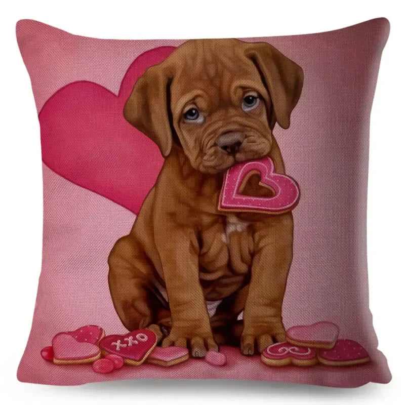 Axyaa Cartoon Pet Dog Print Pillow Covers 45x45cm for Home and Car Decor