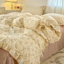 Axyaa Princess Style Ruffle Lace Bow Bedding Set - 4pcs