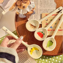 Axyaa Cute Fruit Ceramic Soup Spoon Set - Kawaii Korean Long Dessert Ramen Spoon