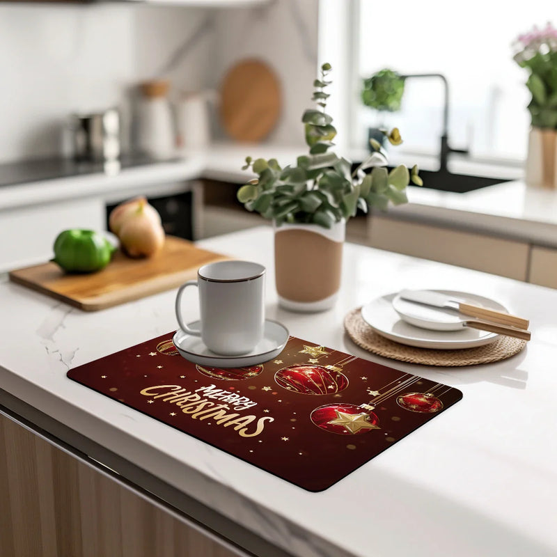 Axyaa Christmas Decor Absorbent Mat for Kitchen and Bathroom