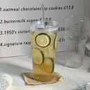 Axyaa 600ML Stripe Glass Cup with Lid and Straw - Cold Drinkware