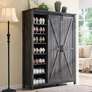 Axyaa Sliding Door Shoe Storage Cabinet, 7-Tier Farmhouse Organizer