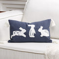 Axyaa Bunny Rabbit Floral Embroidery Pillow Cover, Soft Canvas Texture, Easter Home Decor