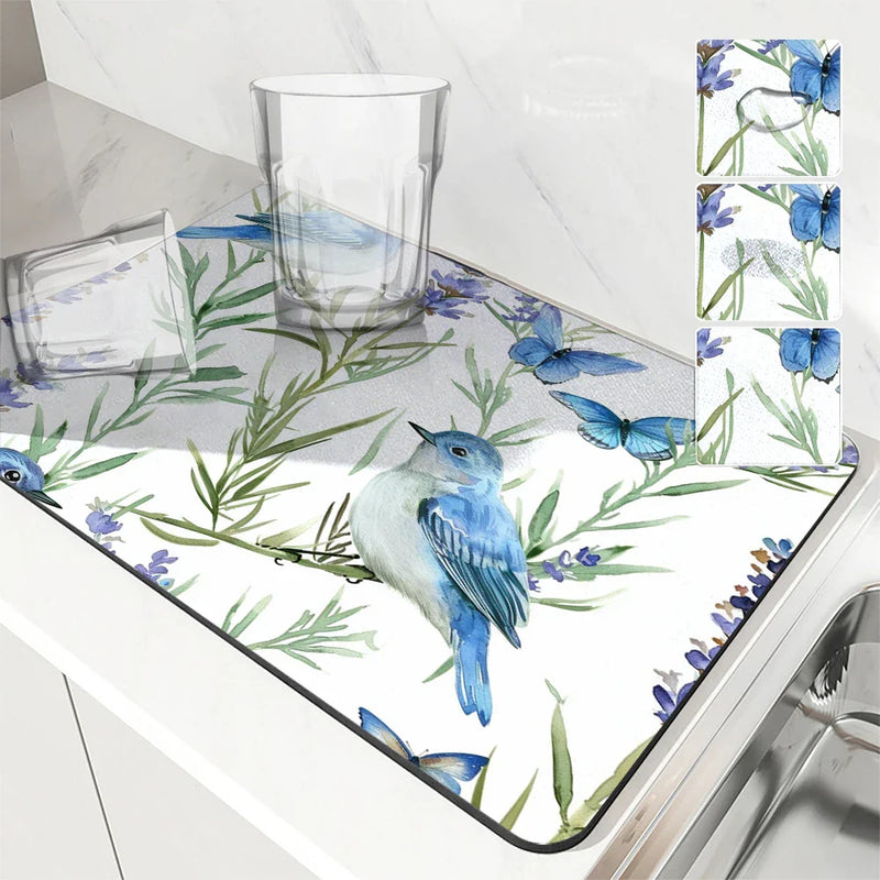 Axyaa Summer Kitchen Draining Mat: Super Absorbent Coffee Dish Drying Pad