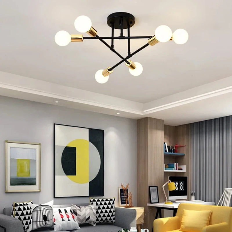 Axya Wrought Iron LED Ceiling Chandelier for Modern Vintage Living Room Decor