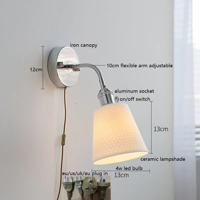 Axyaa Silver Ceramic Wall Sconce LED Lamp for Bedroom and Living Room