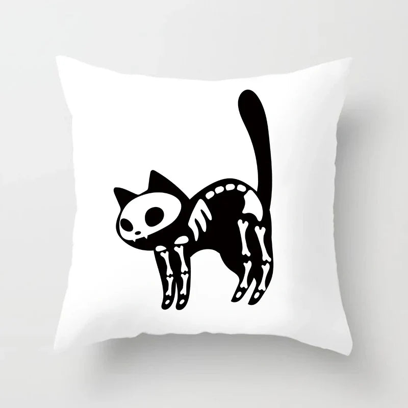 Skull Cat Black Pillowcase 45x45cm Home Decor for Sofa & Car - Axyaa