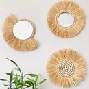 Axyaa Raffia Bead Wood Mirror: Acrylic Decorative Wall Hanging for Bedroom