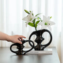 Axyaa Hollowed-out Handle Ceramic Vase: Geometric Flower Arrangement Home Decor Pot
