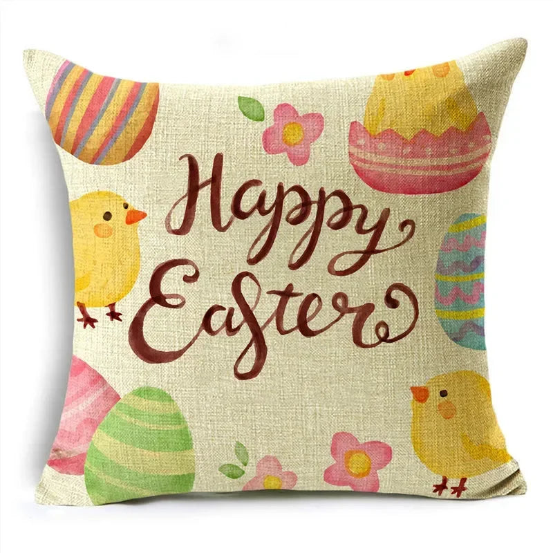 Axyaa Easter Pillowcase with Colored Eggs and Rabbit Print