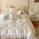Axyaa Floral Embroidery Queen Bedding Set with Duvet Cover, Sheet, Pillowcases