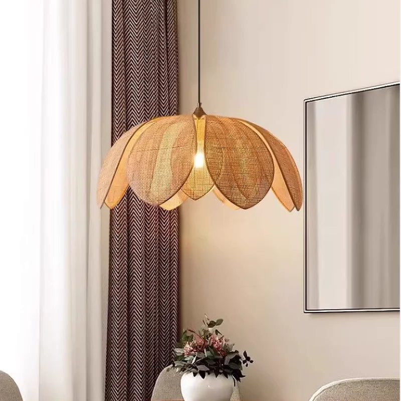 Axyaa Ratten Petal LED Chandelier Minimalist Pendant Light Home Decor Fixtures