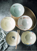 Axyaa 8-Inch Ceramic Trumpet Bamboo Hat Soup Bowl Set for Noodle & Tableware.