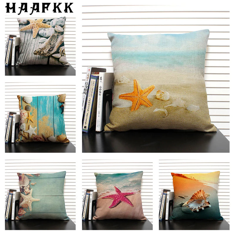 Axyaa Shell Print Cushion Cover for Living Room Sofa, 45x45cm