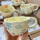 Axyaa Hand Pinched Irregular Flower Ceramic Coffee Mug, Korean Style Tea Cup