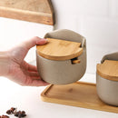 Axyaa Ceramic Seasoning Jar with Bamboo Lid and Spoon