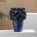 Axyaa Deep Blue Flower Clusters Ceramic Vase for Elegant Desk & Room Decor