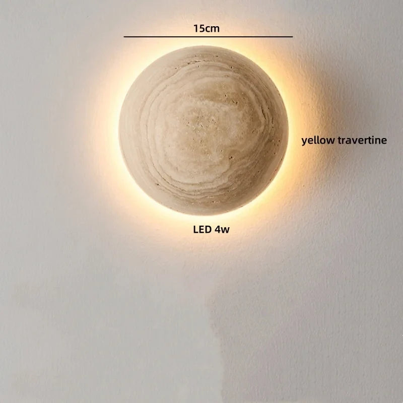 Axyaa Wabi Sabi LED Wall Light Yellow Travertine Stone Room Decoration