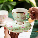 Axyaa English Porcelain Pink Floral Coffee Cup Saucer Bone Teacup Mug